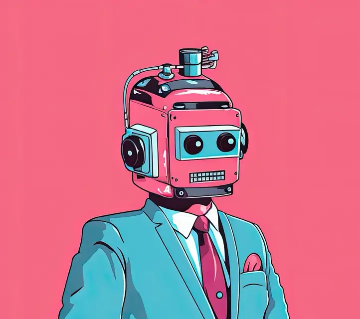 A cartoon of a robot in a sharp business suit.