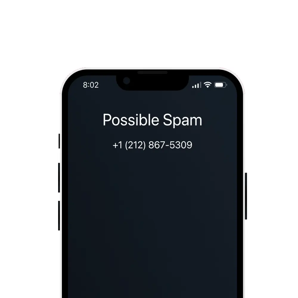 incoming call with unknown caller ID and spam label