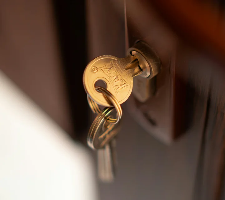 A key left in the lock that it opens.
