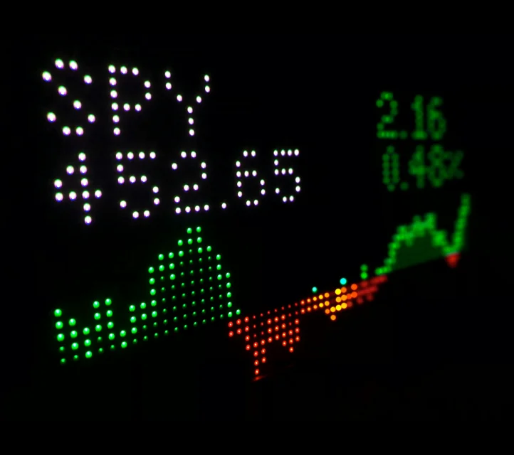 An LED stock ticker display
